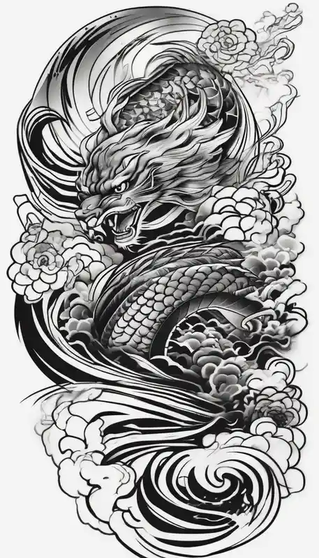 full arm tattoo black work – Japanese, Black and white