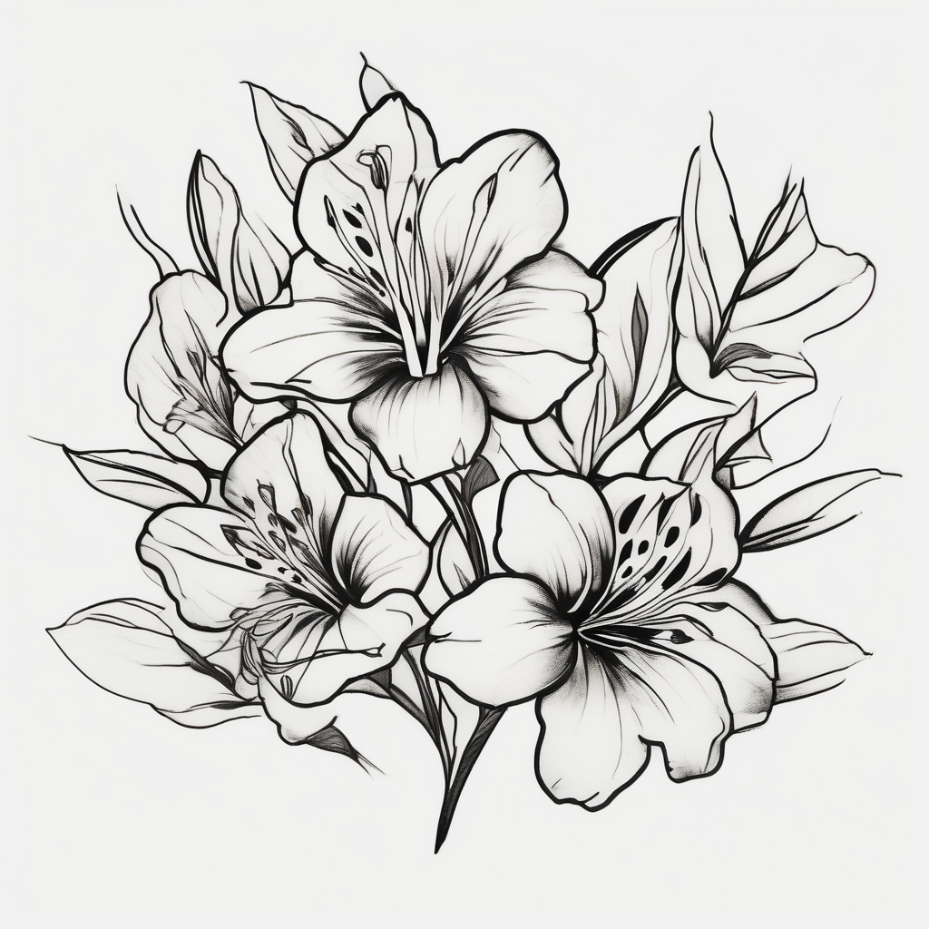 alstroemeria flowers surrrounded by greenary with powerful words some where in the tattoo more minimalist snake-tattoo-ideas-for-guys, AI-generated Japanese tattoo design