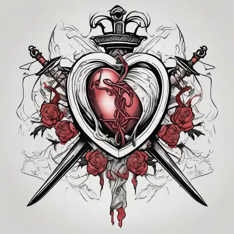 Sacred heart of marry with swords and Cancer ribbon chest tattoo