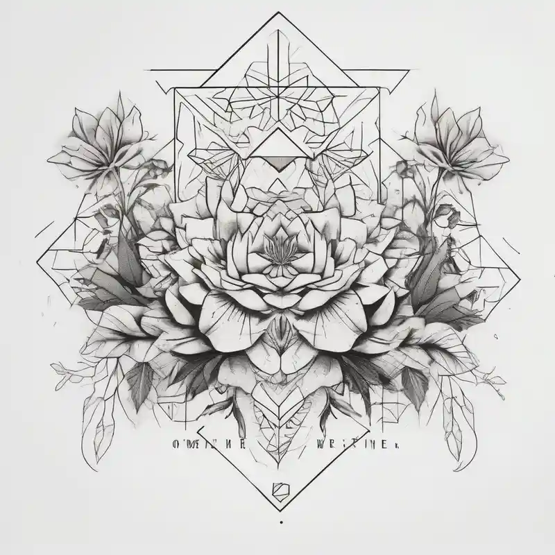 fine line flowers surrrounded by greenary with powerful words some where in the tattoo more minimalist