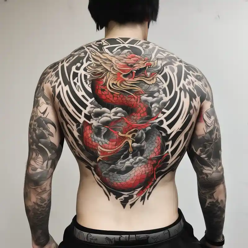 upper back tattoo that represent martial art – Japanese, Vibrant color