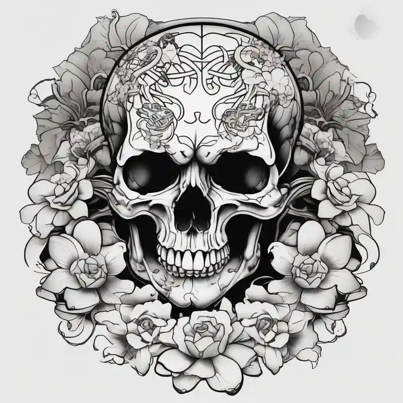 Skull with flowers and snakes