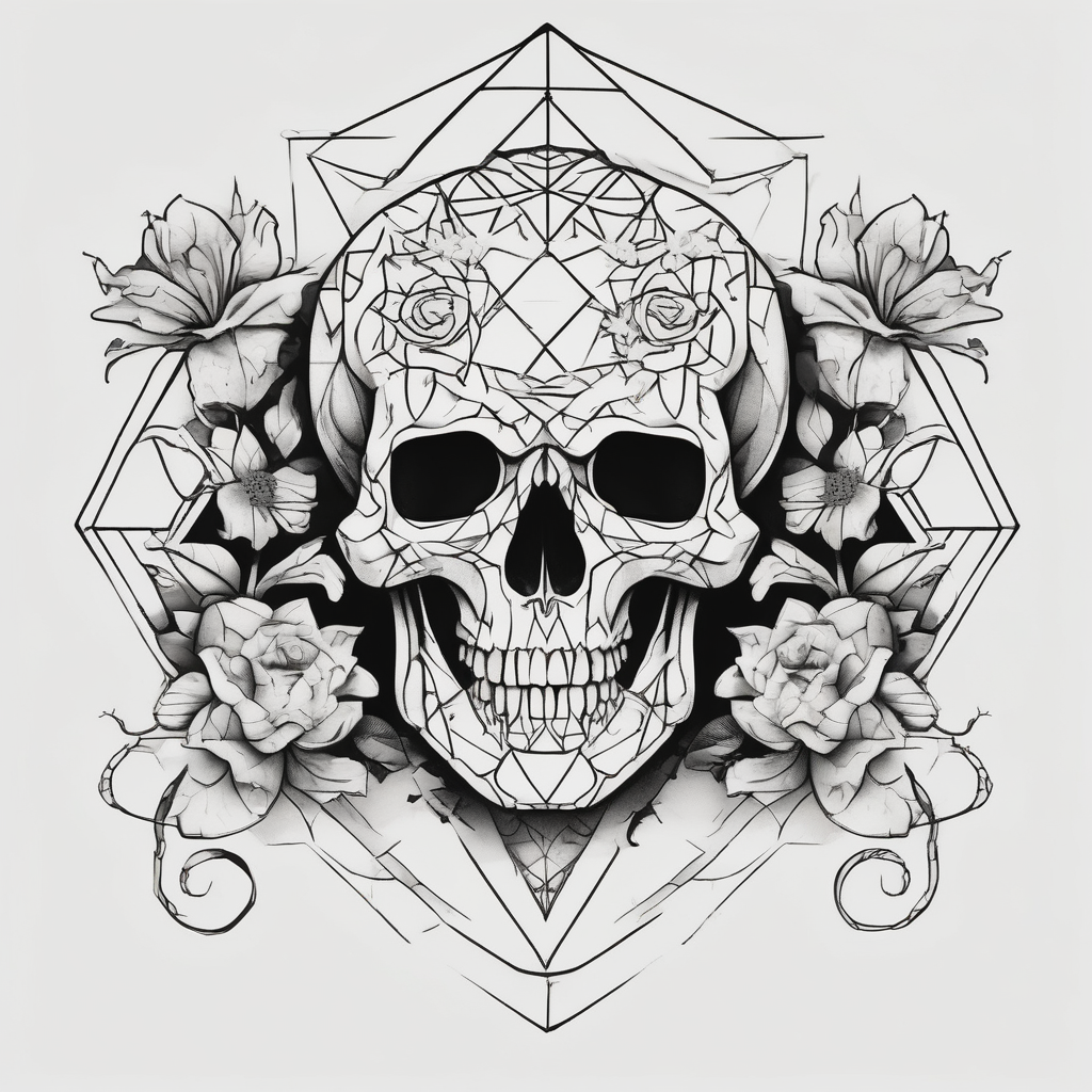 Skull with flowers and snakes snake-tattoo-ideas-for-guys, AI-generated Geometric tattoo design