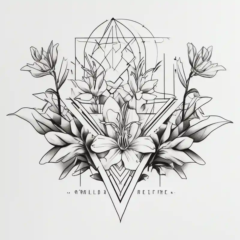 alstroemeria flowers surrrounded by greenary with powerful words some where in the tattoo more minimalist – Geometric, Vibrant color