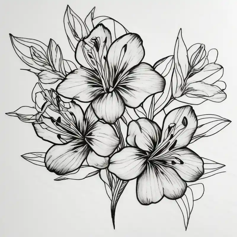 alstroemeria flowers surrrounded by greenary with powerful words some where in the tattoo more minimalist