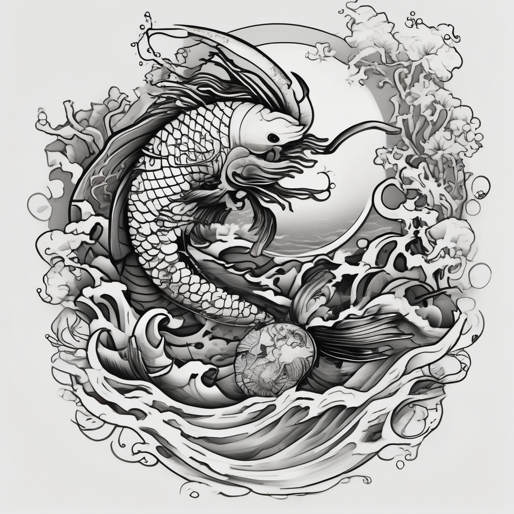 matching 2 separate tattoos . Water related. Marine life snake-tattoo-ideas-for-guys, AI-generated Japanese tattoo design