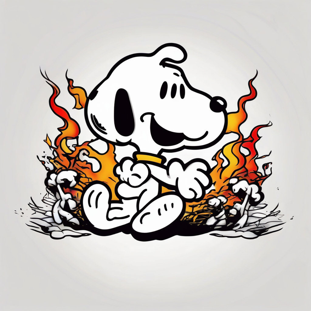 snoopy in a battle with Garfield(AIが生成した白黒スタイルのタトゥーデザイン)
