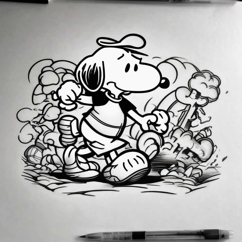 snoopy in a fight with Garfield(AIが生成したリアリズムスタイルのタトゥーデザイン)