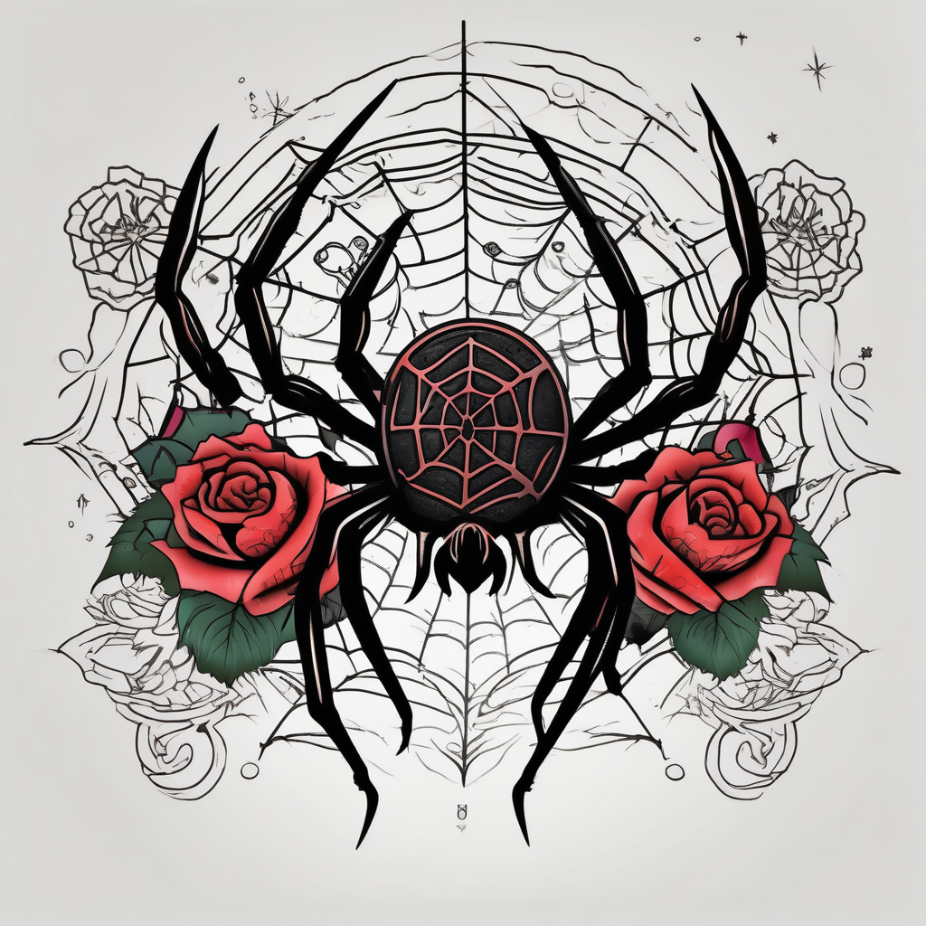Spider bubbles roses stars, AI-generated Japanese tattoo design