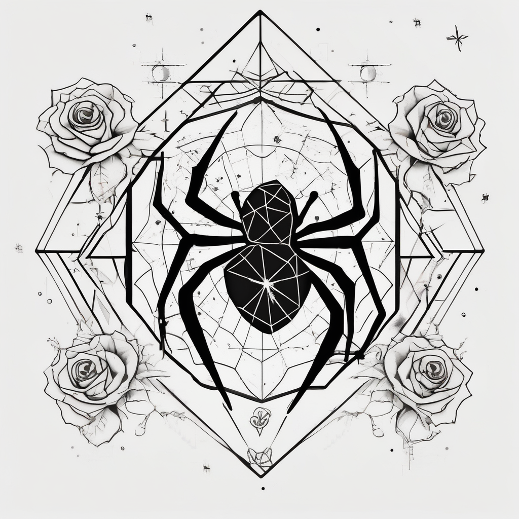 Spider bubbles roses stars, AI-generated Geometric tattoo design