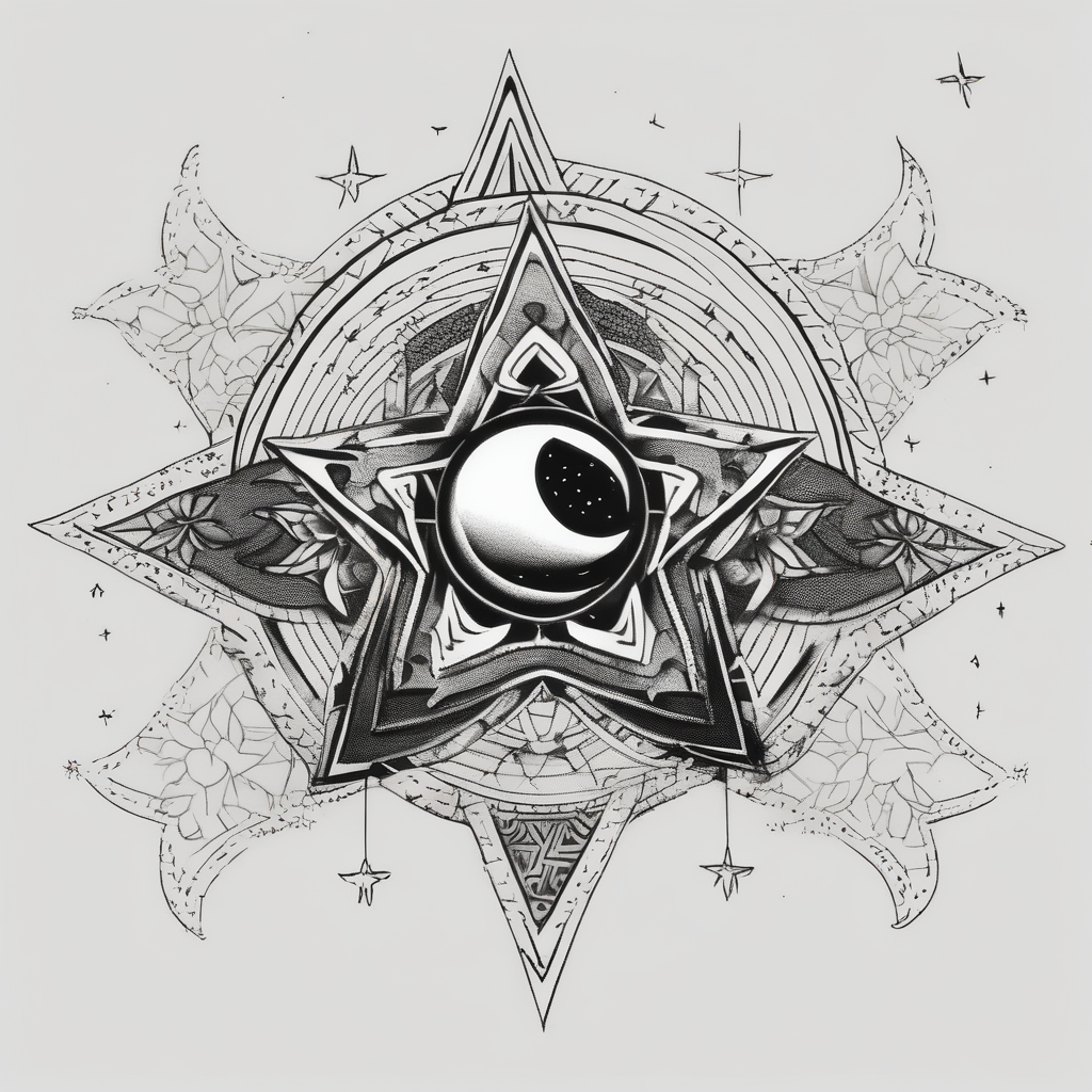 lower back dainty star and moon tattoo stars, design de tatouage Blackwork généré par IA