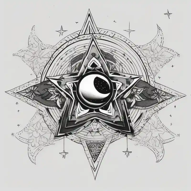 lower back dainty star and moon tattoo stars – Blackwork, Blanco y negro