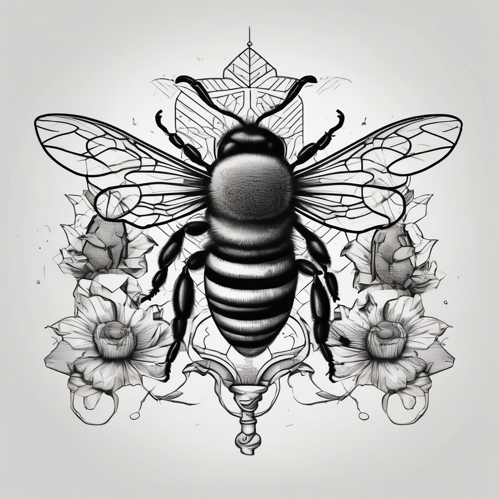 a bee hive on a stick with bees around stick-and-poke, design de tatouage Old school généré par IA