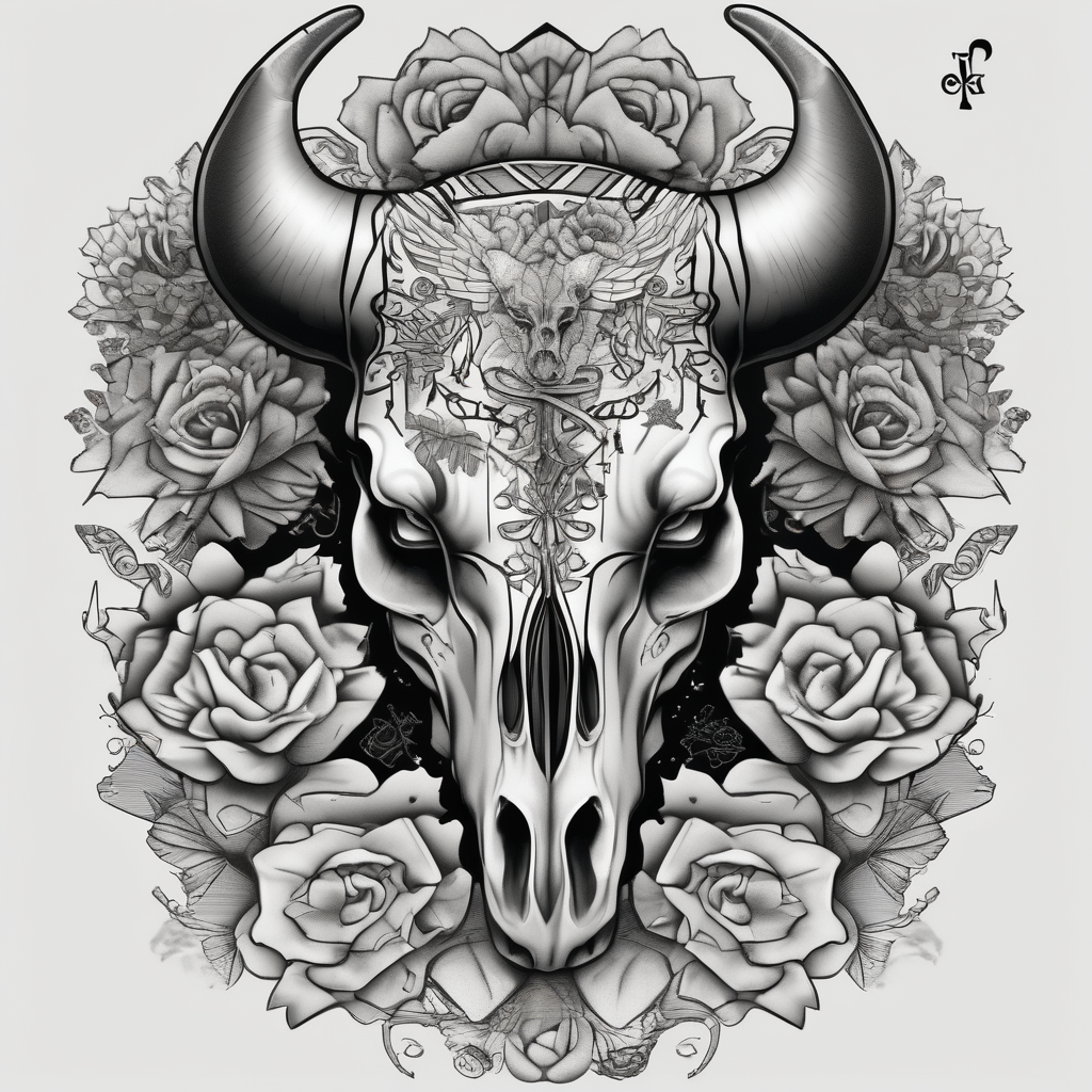 womens western sticker tattoo arm sleeve with playing cards, bullskull, snakes, and cactuses with flowers in the background stickers, diseño de tatuaje Dotwork generado con IA