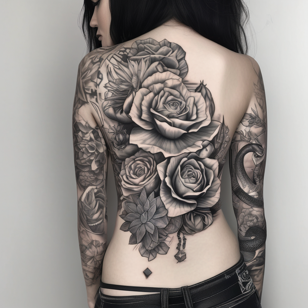 womens western sticker tattoo arm sleeve with playing cards, snakes, and cactuses with flowers in the background stickers, diseño de tatuaje Realista generado con IA