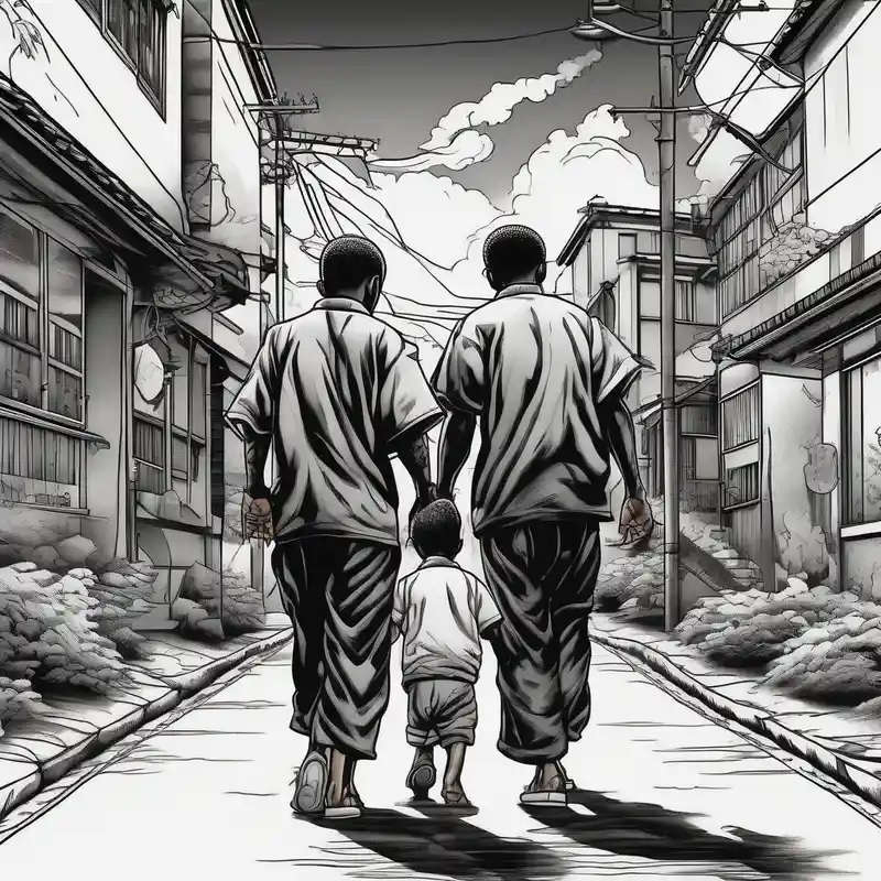 japanese style Street Life Tattoo Ideas in 2025 & free generation about the bond between three black school age brothers walking away down a street showing full bodies and the bond between three black school age brothers walking away down a street showing full bodies