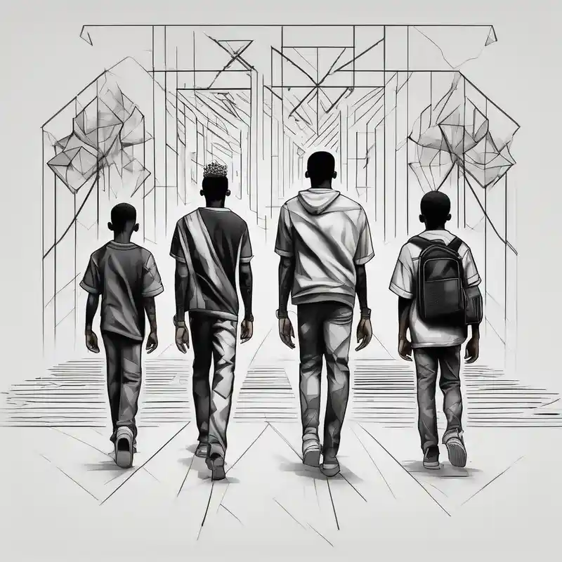 geometric style Street Life Tattoo Ideas in 2025 & free generation about the bond between three black school age brothers walking away down a street showing full bodies and the bond between three black school age brothers walking away down a street showing full bodies