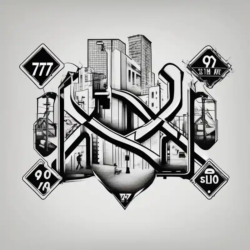geometric style Street Life Tattoo Ideas in 2025 & free generation about 77th St 90th ave street signs and 77th St 90th ave street signs