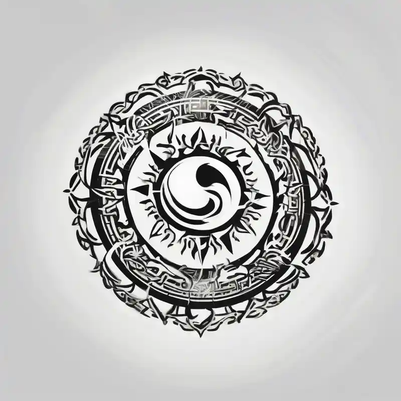 Filipino sun, Filipino Polynesian style, surname Reyes Espina, not vulgar, family crest round shape that looks good on a – Japanese, Black and white