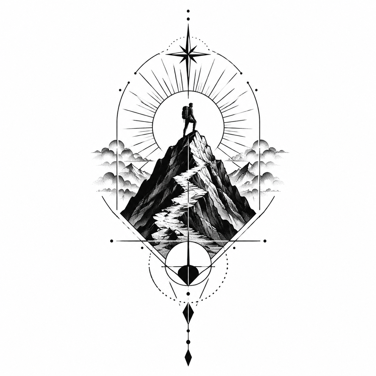 Overcame hard times or something big, diseño de tatuaje Geométrico generado con IA