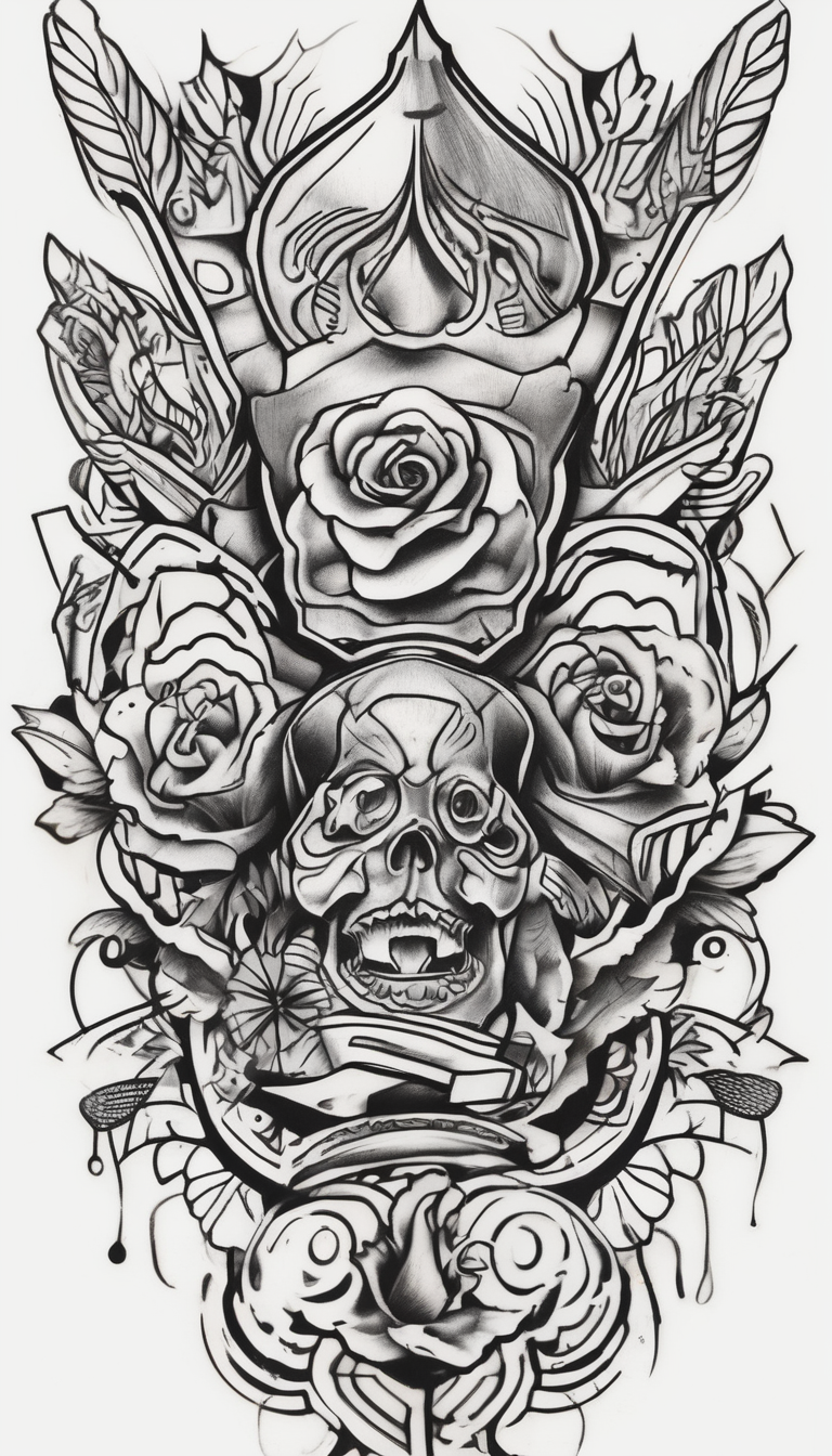 Full leg tattoo from hip to foot, temporary tattoo, design de tatouage Old school généré par IA