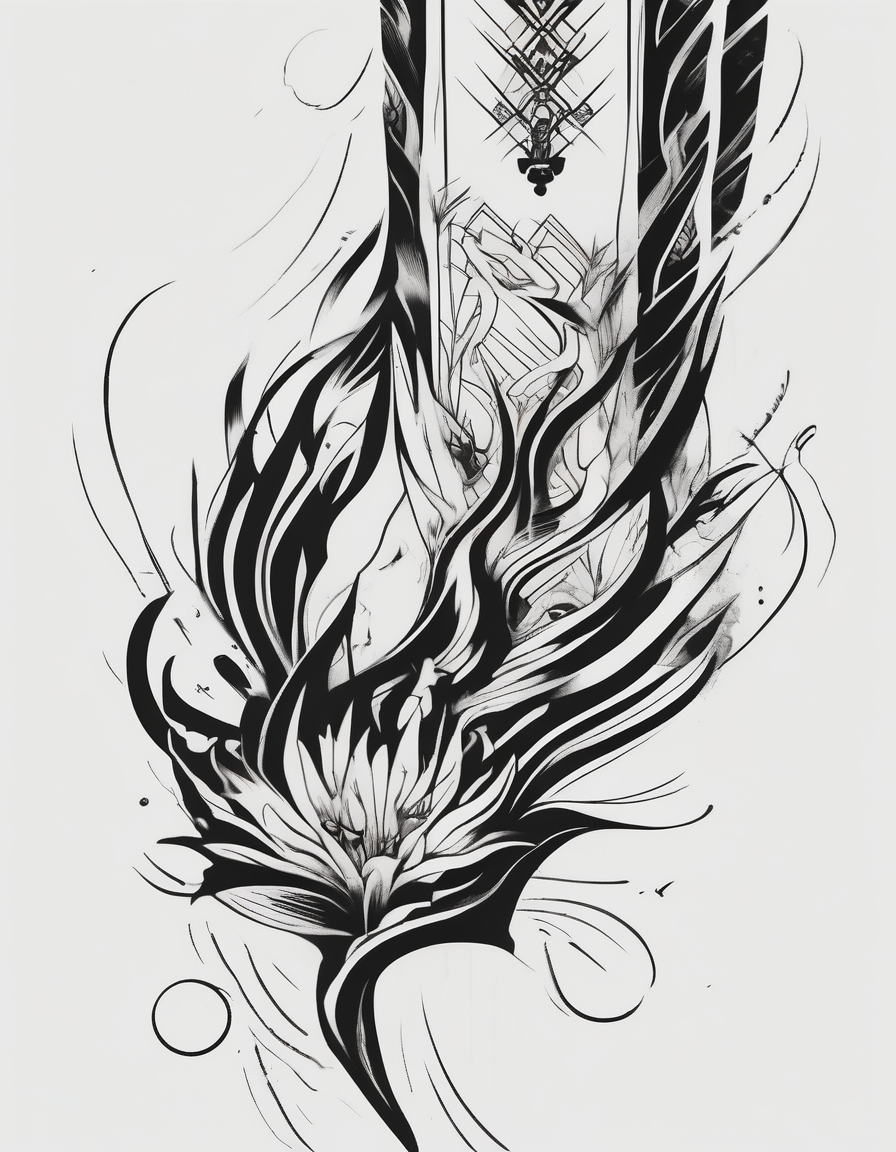 Full leg tattoo from hip to foot, temporary tattoo, design de tatouage Minimaliste généré par IA