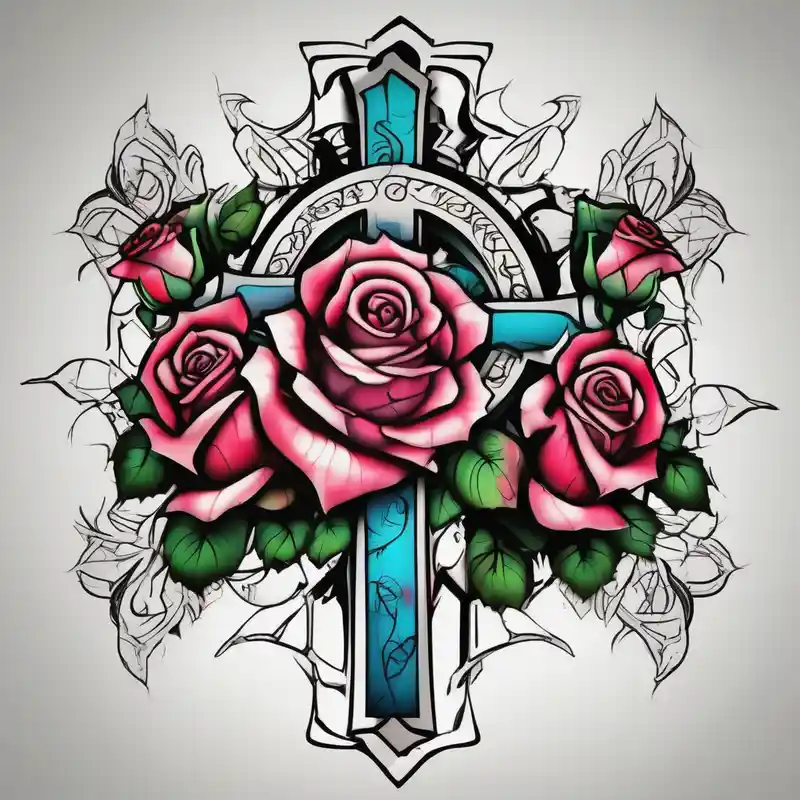 Roses, with a cross outline in the middle – Réaliste, Couleurs vives