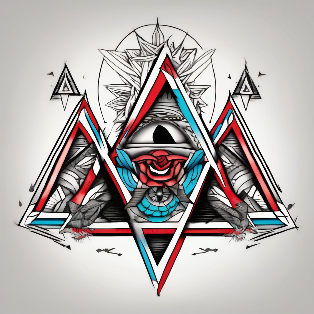 I want triangle. Spirit mind and body. Three triangles three-crosses, design de tatouage Old school généré par IA
