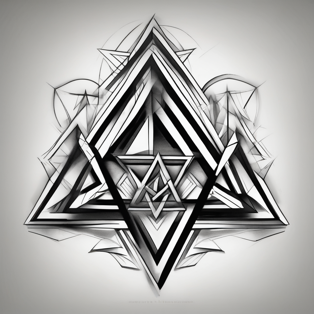 I want triangle. Spirit mind and body. Three triangles three-crosses, design de tatouage Noir et blanc généré par IA