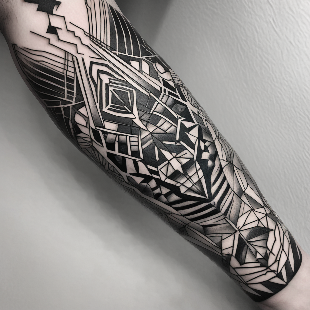 british, forearm tattoo, geometric, subtle, men, throat-for-men(AIが生成した白黒スタイルのタトゥーデザイン)