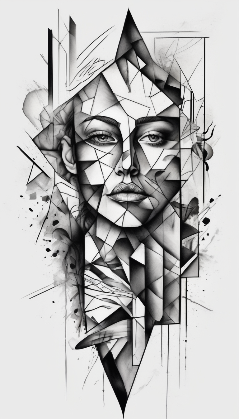 forearm tattoo, geometric, subtle, men, cubism throat-for-men(AIが生成した水彩スタイルのタトゥーデザイン)