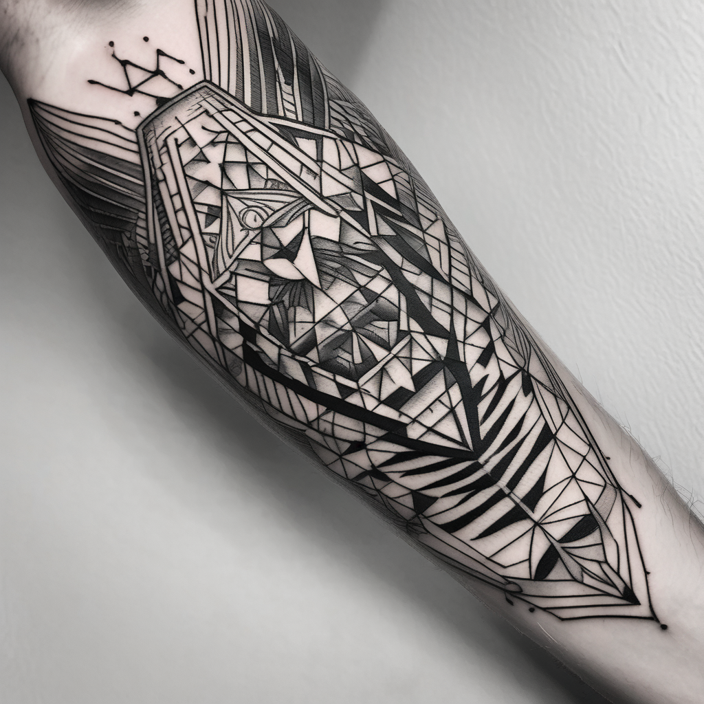 forearm tattoo, geometric, subtle, men, throat-for-men(AIが生成したブラックワークスタイルのタトゥーデザイン)