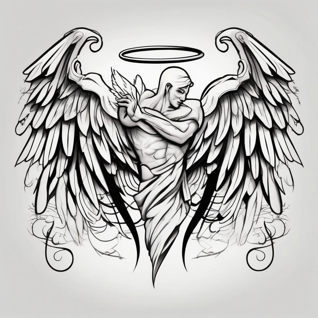 Arm sleeve for men with angels wings throat-for-men(AIが生成したカートゥーンスタイルのタトゥーデザイン)