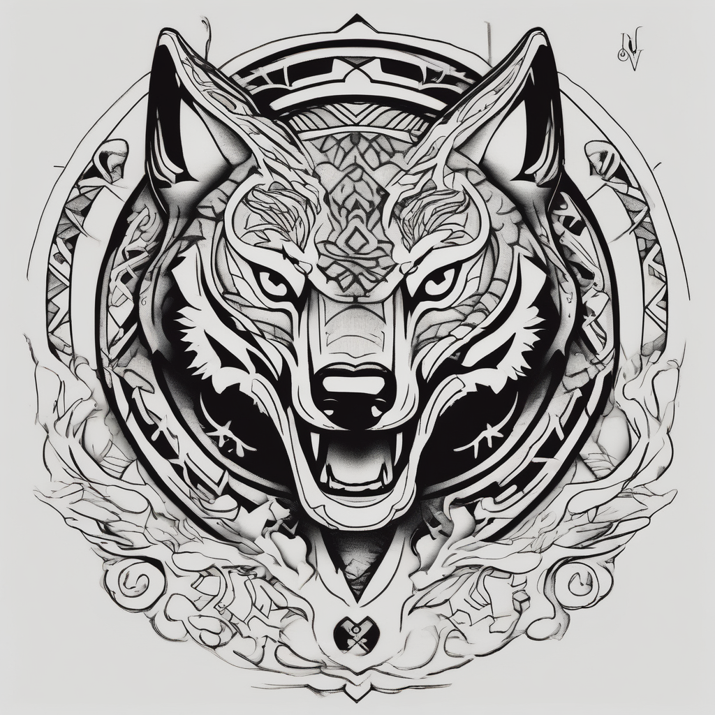 Wolf and dolphin and tiger, AI-generated Blackwork tattoo design