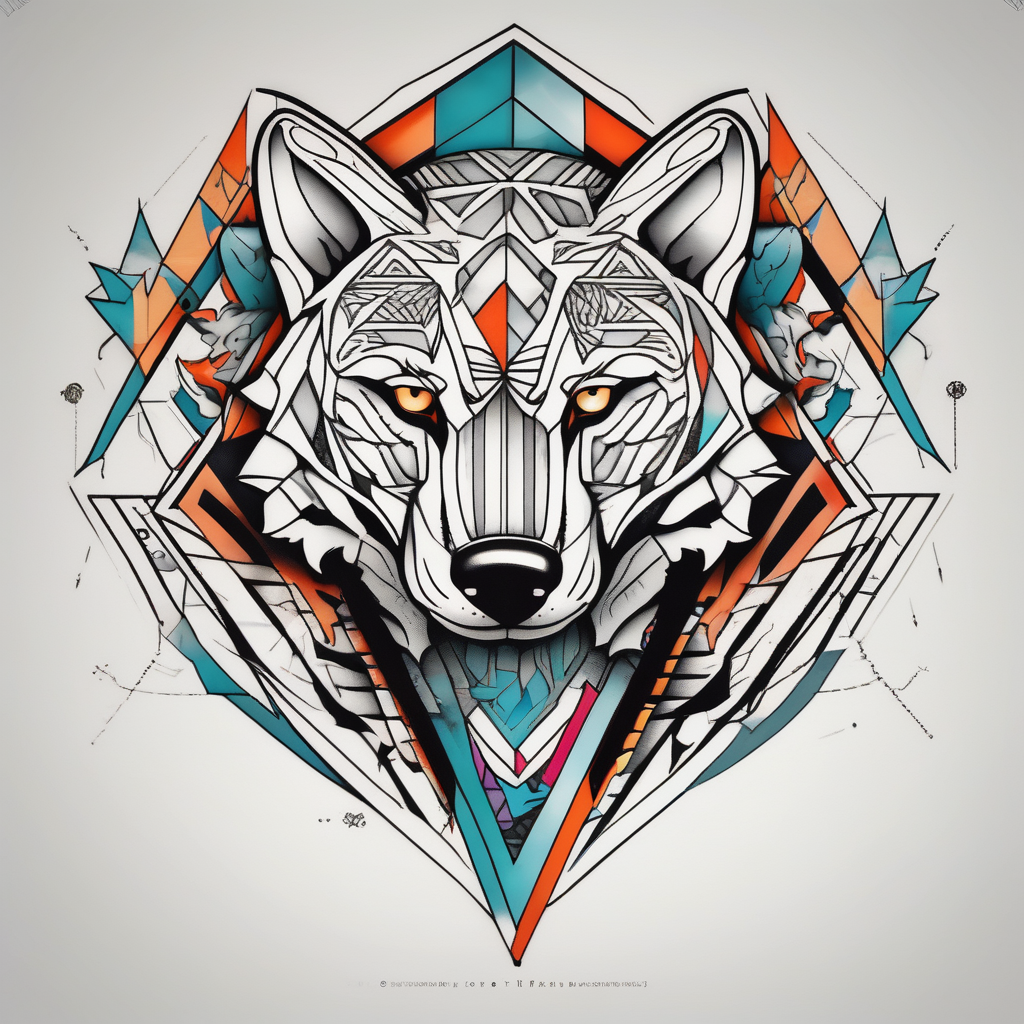 Wolf and dolphin and tiger, AI-generated Geometric tattoo design