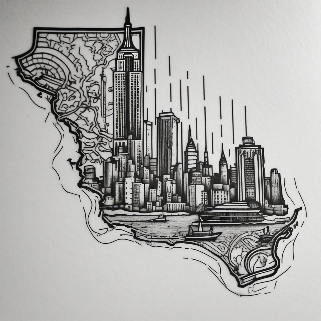 new york state outline and florida outline touching-new, design de tatouage Blackwork généré par IA