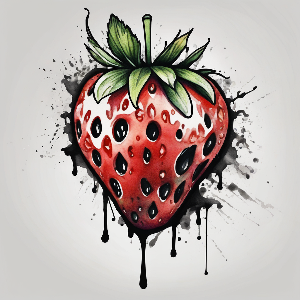 Single Strawberry new school touching-new, design de tatouage Aquarelle généré par IA