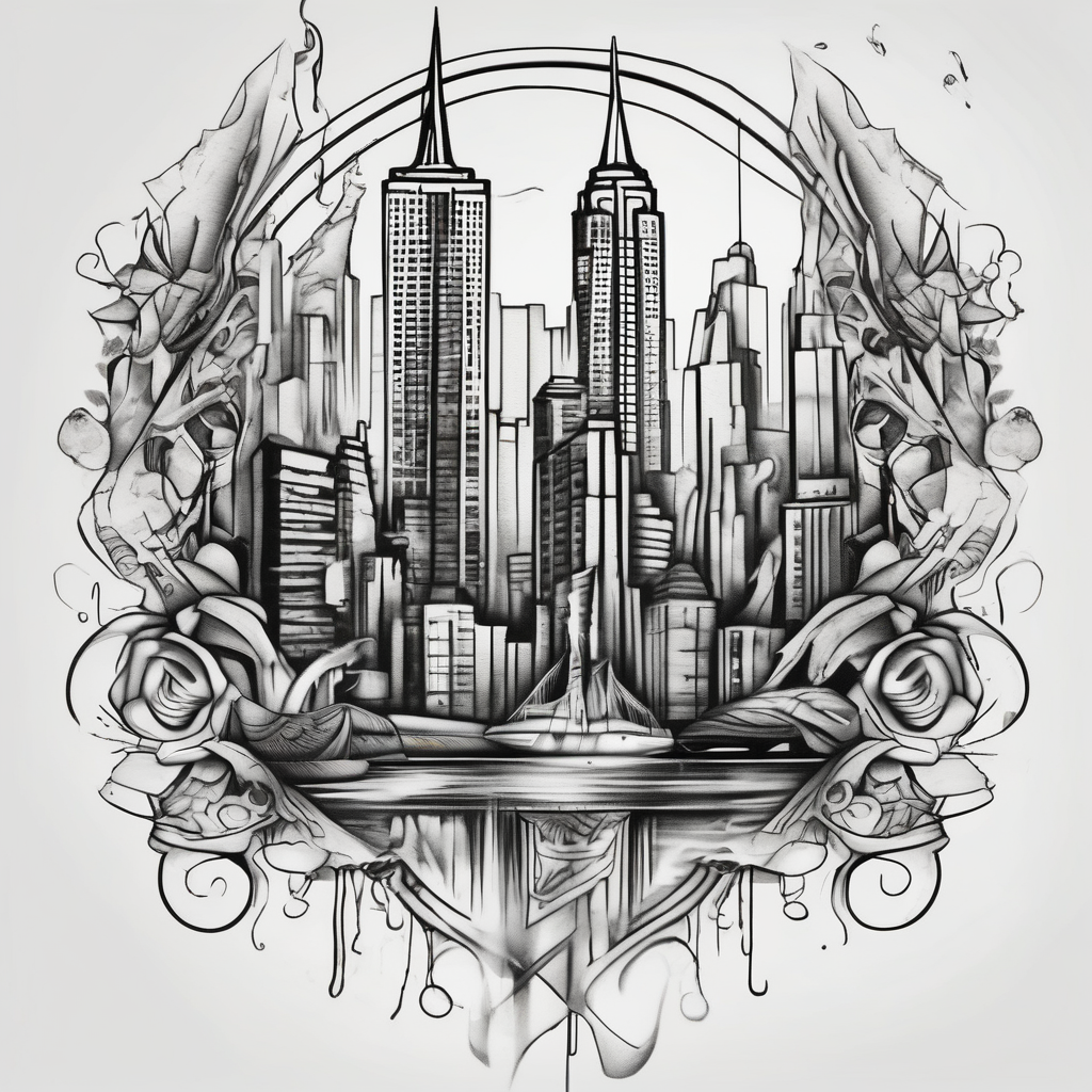 new york and florida small touching-new, design de tatouage Croquis généré par IA