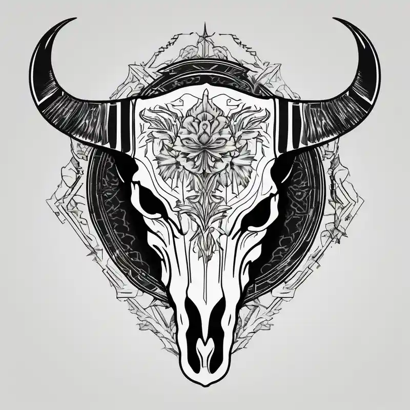skull of a bull with a line frame, realistic, new mexico influence, simple