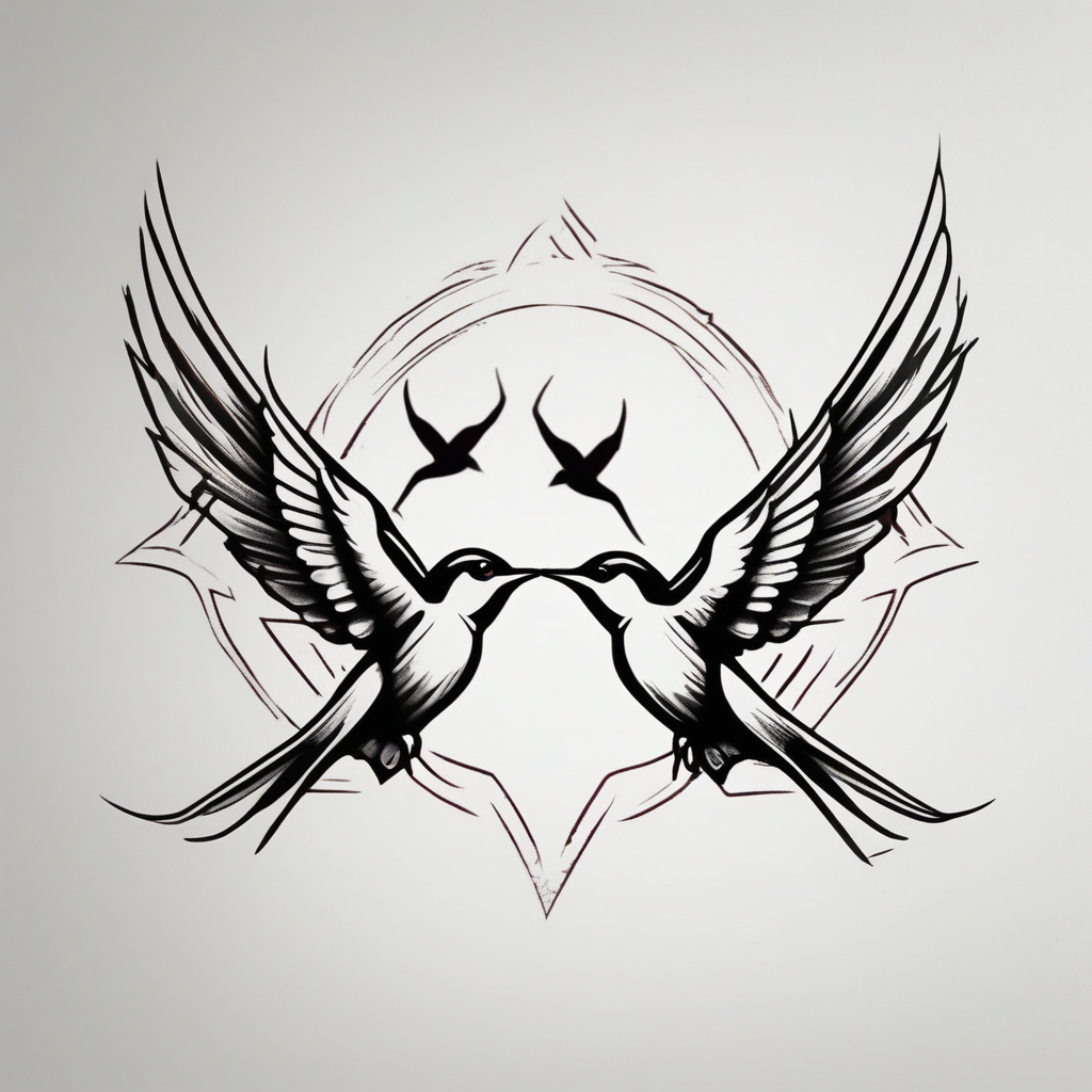Design a forearm tattoo featuring a minimalist swallows in flight, symbolizing freedom and new beginnings touching-new, design de tatouage Old school généré par IA
