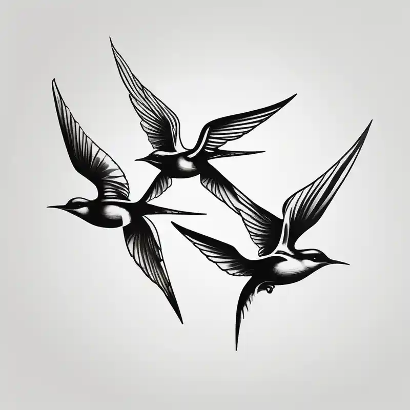 realistic style 2025年のツバメのタトゥーアイデア about Design a forearm tattoo featuring a minimalist swallows in flight and symbolizing freedom and new beginnings touching-new