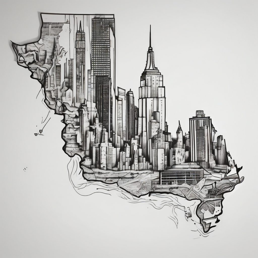 new york state outline and florida outline touching-new, design de tatouage Croquis généré par IA