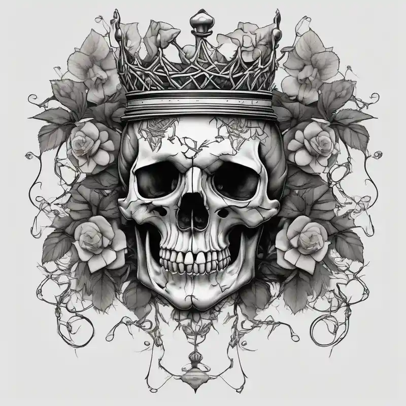 surreal style Crow Tattoo Ideas in 2025 about ornate skull adorned with crown of wild roses and thorns traditional-rose and ornate skull adorned with crown of wild roses and thorns traditional-rose