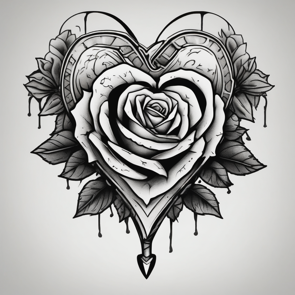 dagger piercing a heart with roses traditional-rose, AI-generated Blackwork tattoo design