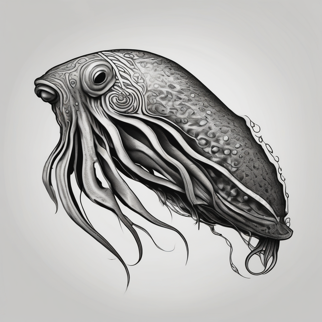 profile cuttlefish cephalopod with triangle shape in the background, design de tatouage Noir et blanc généré par IA