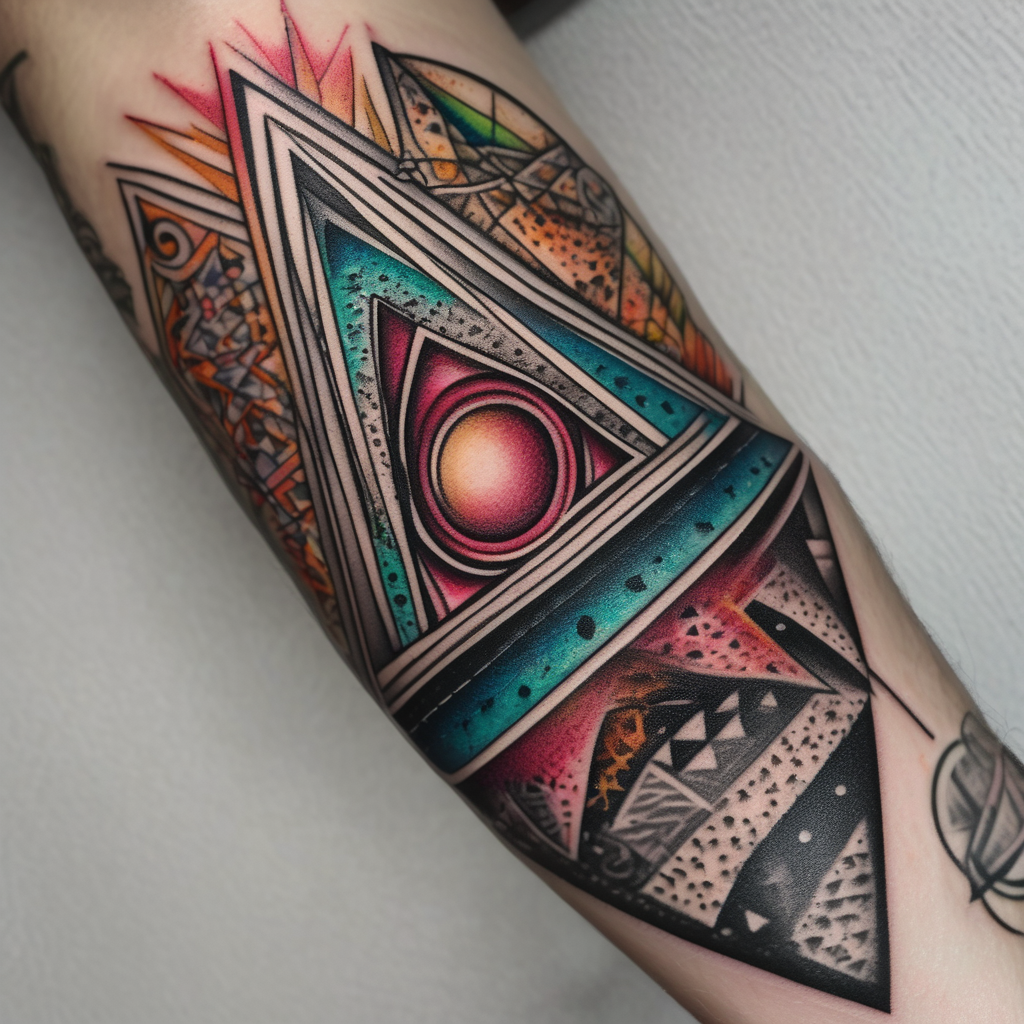 gambling themed triangle forearm tattoo, design de tatouage Dotwork généré par IA