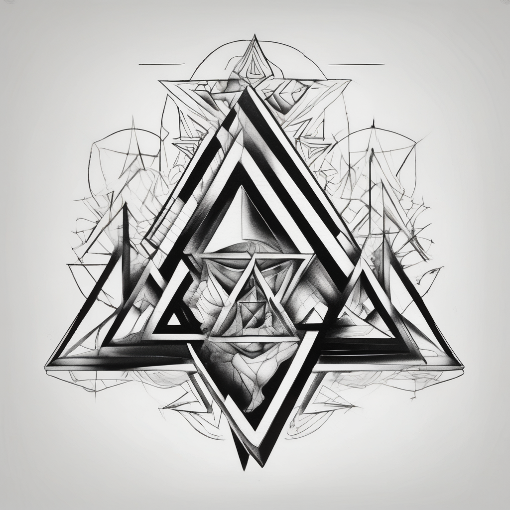 I want three triangles that overlap each other. Spirit mind and body, design de tatouage Surréaliste généré par IA