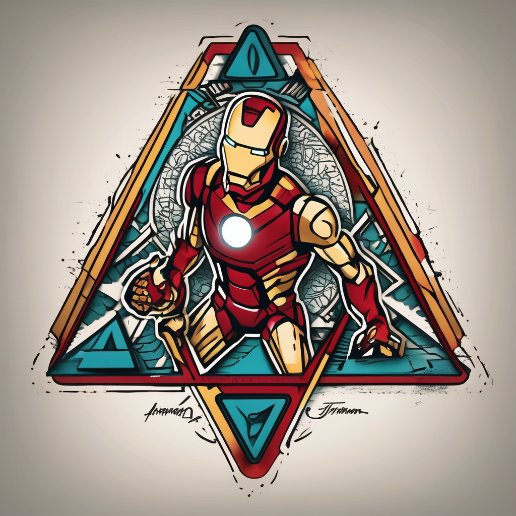 I want an ironman triathlon logo outlined with a triangle. off of the three points, i want the word adaptability and a swimmer, the word discipline and a bike, and the word determination and a runner, design de tatouage Japonais généré par IA