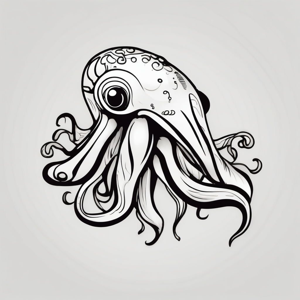 profile cuttlefish cephalopod with triangle shape in the background, design de tatouage Cartoon généré par IA