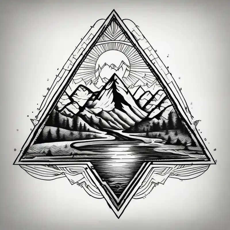 dotwork style Triangle Tattoo Ideas in 2025 about Mountains with the river running through it and a triangle around it with Humboldt at the top Mendocino in the left corner and Trinity in the right and Mountains with the river running through it and a triangle around it with Humboldt at the top Mendocino in the left corner and Trinity in the right